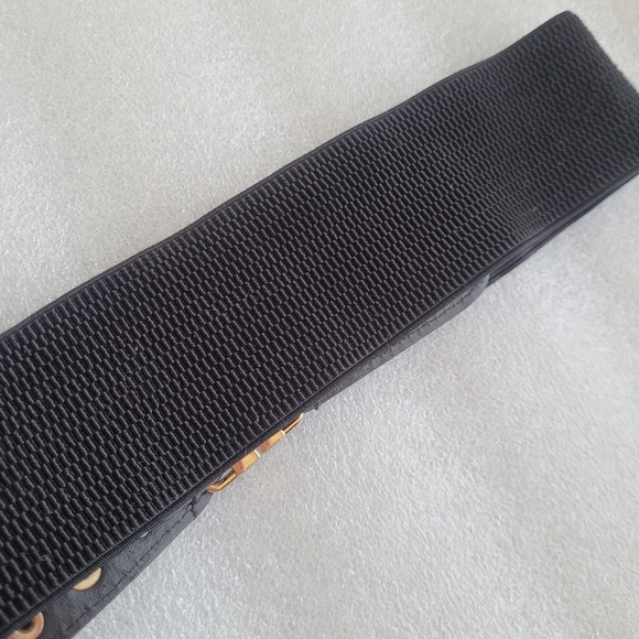 Studded Elastic Waist Belt Faux Leather with Gold Buckle - Picture 7 of 11